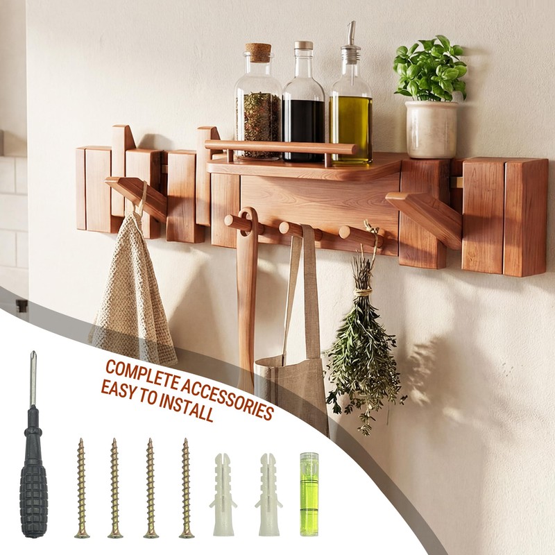 Mid Century Modern Wood Coat Rack Wall Mount with Shelf,
