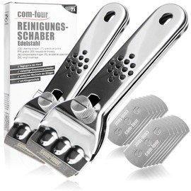 com-four® 2 x Ceramic Hob Scrapers with 12 Replacement Blades - Stainless Steel Scraper for Hob and Oven - Hob Scraper Handle and Blade Guard - Hob Scraper (Pack of 02 + 12 Blades)