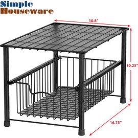 SimpleHouseware Stackable Under Sink Cabinet Sliding Basket Organizer Drawer, Black