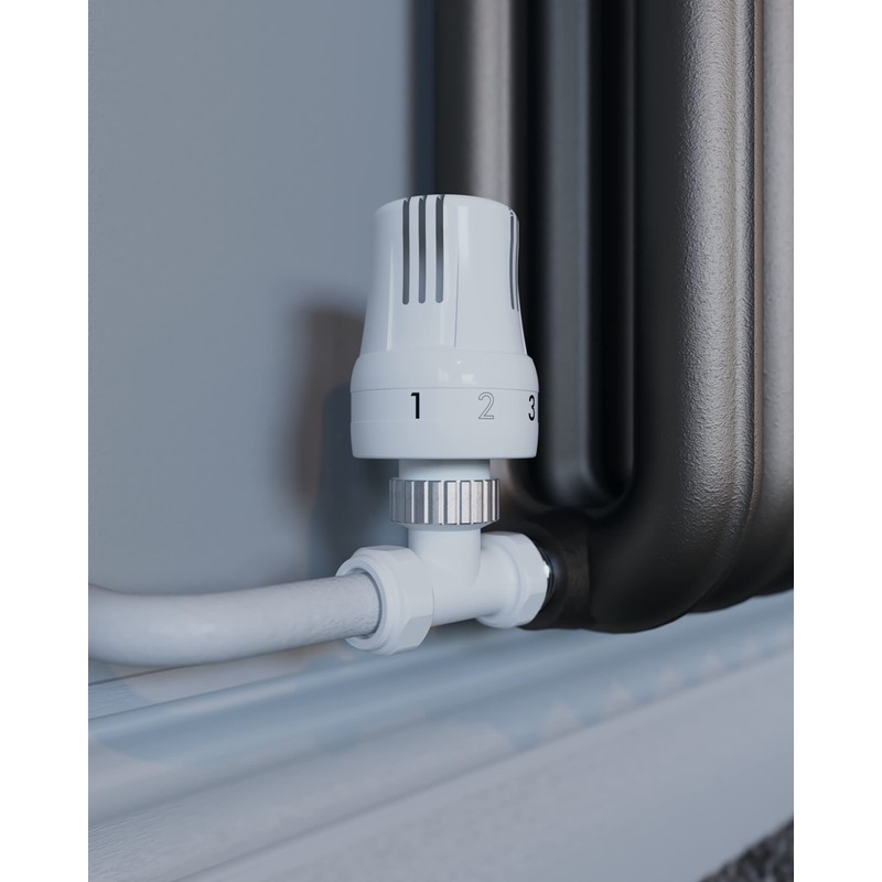 London Taps Thermostatic Radiator Valve TRV and Lockshield Set, White