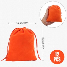 YIEMI Orange Velvet Bags Drawstring，3x4Inch Jewelry Gift Bags with Drawstring（12pcs）