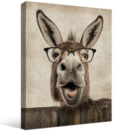 Farmhouse Wall Art Funny Donkey Wearing Black Glasses Picture Humor Animals Canvas Print Wall Decor Rustic Framed Artwork for Kids Room Bedroom Living Room Home Office Decoration Gifts, 11"x14"x1Pcs
