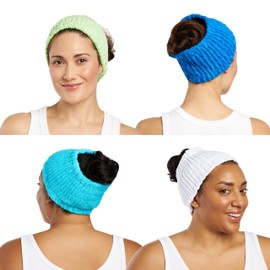 Turbie Twist 4-Pack Turbie Band for Beauty, Travel, Gifting - Cotton Headband for Personal Care - Comfortable, Extra-Wide Spa Headband - For All Hair Types - Ocean Breeze
