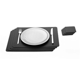 Nikalaz Set of Small Black 4 Placemats and 4 Coasters Made of Recycled Leather, Place Mats (15.7'' x 11.8'' and Coasters 3.9'' x 3.9'', Black)