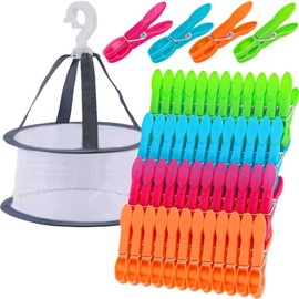 Colourful Clothes Pegs, Clothes Pegs with Bag, 6 Colours Clothes Pegs without Imprint Laundry with Sturdy Outer Spring with Clothes Peg Bag for Washing Lines and Irons, Towels, Clothes, Socks