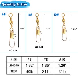 Barrel Fishing Swivels with Safty Snap 100pcs Black Fishing Snap Swivels Saltwater Freshwater Swivels Fishing Tackles Stainless Steel Interlock Snaps Fishing Line Connector (Golden #10)