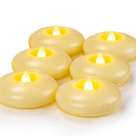 Homemory 6 Pack 3” Flameless Led Floating Candles, 200 Hour Battery Operated Flickering Waterproof Tealights for Cylinder Vases, Centerpieces at Wedding, Party, Pool, Holiday (Ivory Base)