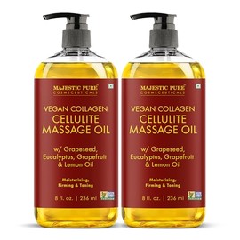 MAJESTIC PURE Majestic Aceite de masaje de celulitis natural puro, mezcla única de aceites esenciales de masaje, mejora la firmeza de la piel, más eficaz que la crema de celulitis, 8 onzas líquidas, Paquete con 2