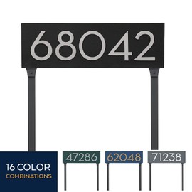 Montague Metal Products Floating Modern 4‘’ Number Horizontal Address Plaque with lawn stakes-Assembled-Address Sign-House numbers sign-Aluminum-Easy to Install-Horizontal-Lawn-5 Digit