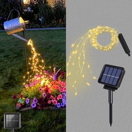 VOOKRY Solar Fairy String Lights for Outside, 10 Strands 200 LEDs Solar Powered Waterfall Lights Outdoor Waterproof, 8 Modes Watering Can Lights for Patio Yard Garden Tree Decorations(Warm White)
