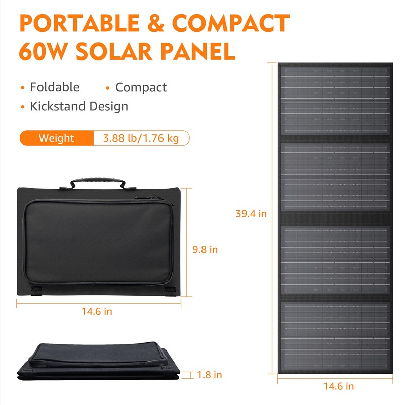 60W Solar Panel for Portable Power Station, Foldable Solar Panel