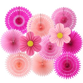 zilue Paper Fans Party Decorations Paper Flowers Decorations for Wall Classroom Floral Backdrop Baby Shower Birthday Party Flower Wall Decor Pack of 11 Pink