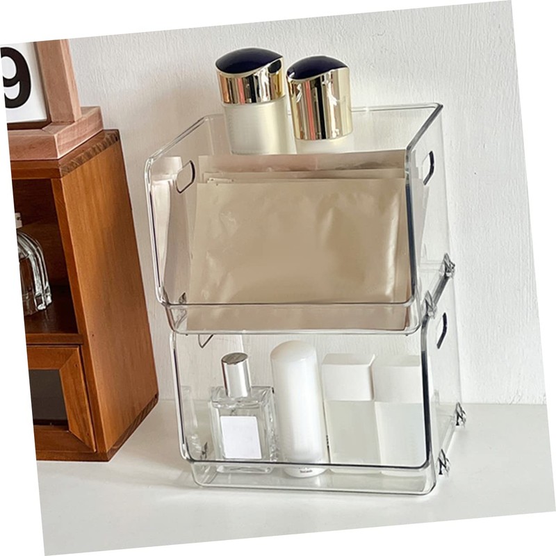 LABRIMP Storage Boxes Lids 2pcs Clear Stackable Storage Cubes Makeup