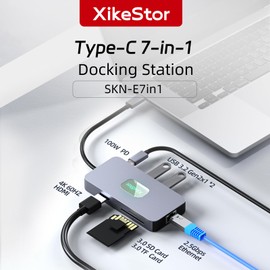 XikeStor 7-in-1 USB-C Hub, 2.5Gbps Ethernet, 2X USB-A 3.2,100W Power Delivery, 4K@60Hz HDMI Monitor, SD/TF 3.0 Card Reader Docking Station for MacOS Windows Linux Android