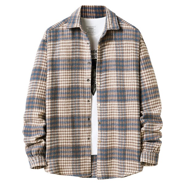 Locachy Men's Casual Cotton Plaid Shirts Long Sleeve Button-Down Flannel Overshirt Jacket Blue Plaid-XL