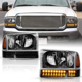 ACANII - For Black 1999-2004 Ford F250 F350 Superduty Headlights+SMD LED Bumper Signal Lights Driver + Passenger Side