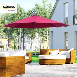 Outsunny 10' Cantilever Hanging Tilt Offset Patio Umbrella with UV & Water Fighting Material and Cross Base (Weight Not Included), Red