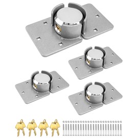 QWORK Heavy Duty Puck Lock and Hasp, 4 Pack High Security Steel Hidden Shackle Keyed Different Padlocks with Keys for Trucks, Gates, Vans and Vending Machines