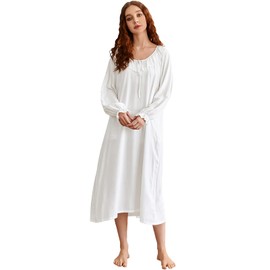 Nanxson Womens Nightgown Long Sleeve Sleepwear Vintage Victoiran Nightdress Ladies Lightweight Loungewear (Small,White)