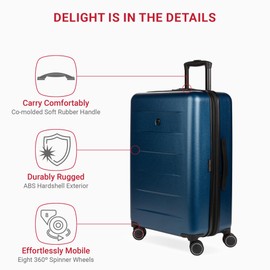 SwissGear 8020 Eclipse Hardside Expandable Luggage with Spinner Wheels, Navy, Checked-Medium 24-Inch