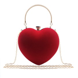 LHHMZ Women's Wedding Clutch Evening Bag Heart Clutch Purse Stylish Mini Cocktail Ball Bag Shoulder Bag with Clutch, 01-Red, Elegant