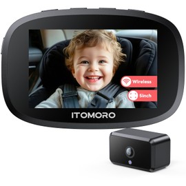 Itomoro Wireless Baby Car Camera, Rechargeable Car Baby Monitor with 5" HD 1080P Night Vision Display, Backseat Camera for Kids Max Range 1000FT, Easy Installation 360° Rotatable Rear Facing Mirrors