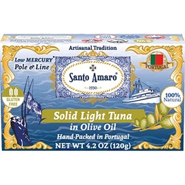 Santo Amaro - Artisanal Wild Tuna Fillets in Virgin Olive Oil, Hand-Packed Canned Tuna from Portugal, Atlantic Natural Tuna, Pole & Line Skipjack Tuna Canned, Low Mercury, 22g Protein Keto, Pack of 12