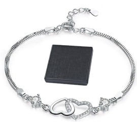 Zixrmor S925 Sterling Silver Women's Bracelet, Heart-Shaped Bracelet, Sweet Style Bracelets, Birthday Gift for Women, Women's Bracelet, Silver Best Friend Gifts, Elegant Jewellery, Sterling Silver