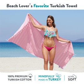 WETCAT Turkish Beach Towel Oversized 38x71 100% Cotton Sand Free Quick Dry Extra Large Light Travel Towel for Adults Beach Accessories Gifts (Light Pink, Beach Towel (38" x 71"))
