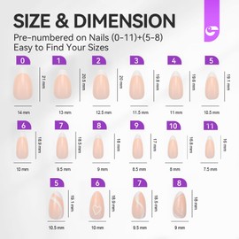 Gelike ec Soft Gel Press On Nails: Short Almond X-French Nails Tips, Short Full Cover Nails for Sticking on for Salon Quality, Comfortable to Wear, 160 Pieces, 12 Sizes (French with Design)-0012