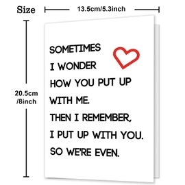 Ziwenhu Happy Valentines Day Gifts for Him Her, Humorous Mens Birthday Vday Wedding Anniversary Card, Sometimes I Wonder How You Put Up With Me…