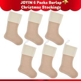 JOYIN 6 Pcs 18” Plain Burlap Christmas Stocking, Xmas Fireplace Hanging Stockings for DIY Christmas Decoration