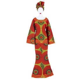 Women African Dresses Clothing Ankara Bazin Riche Dress Womens Skirts Set Print Dashiki Top with Headscarf
