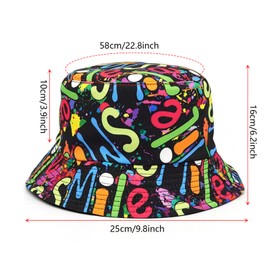 Bucket Hat, Bucket Hats Men, Bucket Hats Women, Fashion Beach Sun Cap Unisex Print Reversible Retro 80s Bucket Hat For Women Men Double-Side-Wear Outdoor Fisherman Hat For Hip Hop Party Summer Travel