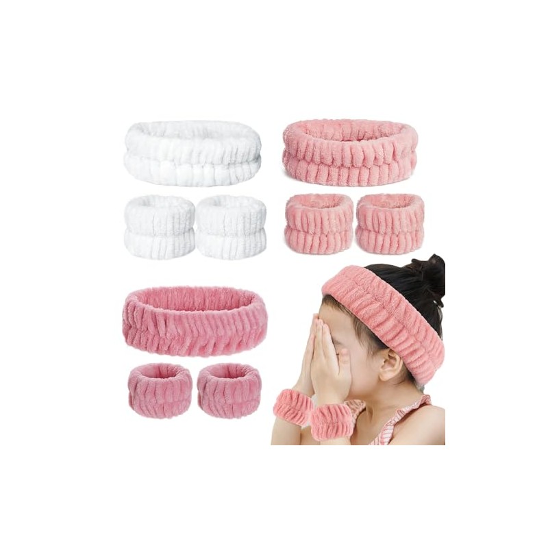 3 bandas y 6 muñequeras JAMAALCCD en blanco y rosa,
