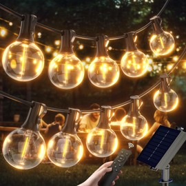 G40 Solar String Lights Outdoor with Remote 30 FT, USB & Solar Dual Charging, Waterproof, 8 Modes 3 Timers, 10+1 LED Shatterproof Bulbs, Dimmable Solar Light for Camping Backyard Bistro Porch Garden