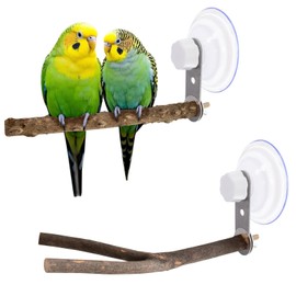 2 Pcs Natural Bird Perch Stand with Suction Cup Window Birds Perch for Window Mirror Car Shower Ceramic Tiles Bath Wood Training Perch, for Bird, Cockatoo, Macaw, Parakeet