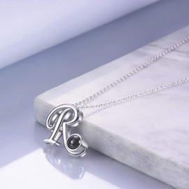 Winnicaca Letter Necklace with ‘I Love You’ in 100 Languages, Sterling Silver Love Pendant for Women / Girls, Silver, White