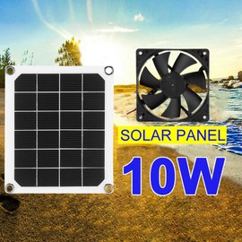 10W Solar Panel Exhaust Fan, High Efficiency Monocrystalline Silicon, USB Charging Outdoor Air Purifier with IP65 Waterproof, for Greenhouse, Pet House, Chicken House, RV