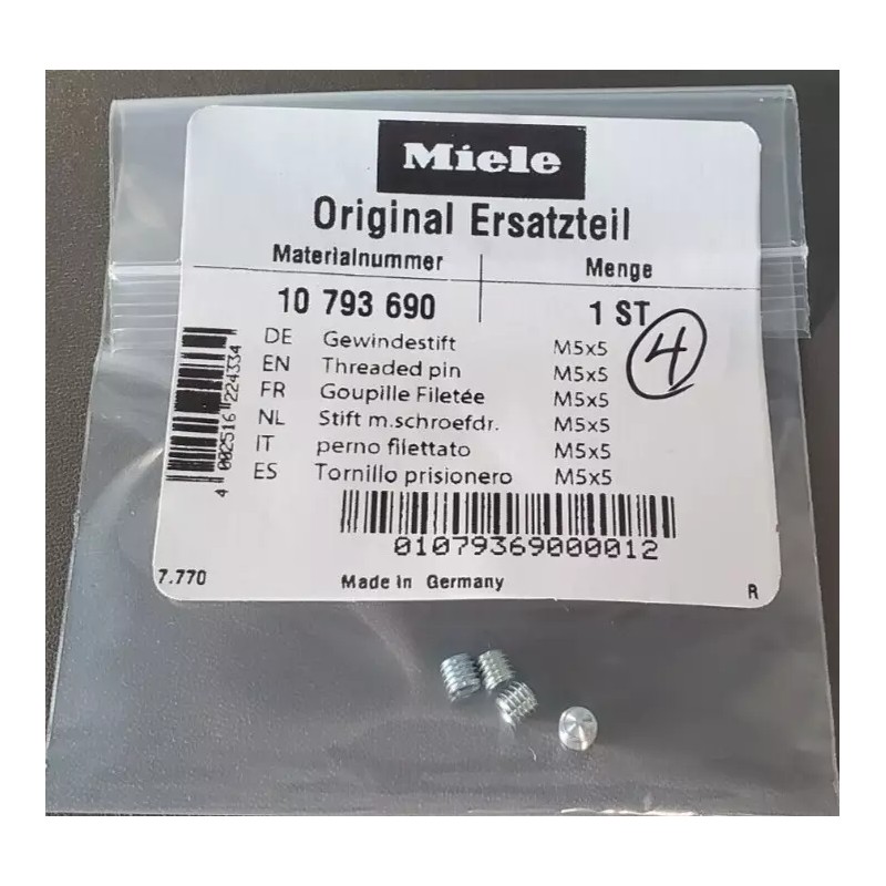 Miele Dishwasher Handle. Threaded pin M5x5 Set Screws # 10793690