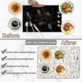 Electric Stove Top Cover,Summer Weeds Flower Heat Resistant Rubber Glass Ceramic Stovetop Protector Mat, Rubber Dish Drying Mat 28.5'' x 20.5''