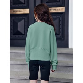 Arshiner Girls Sweatshirt Crop Tops for Teens Cropped Crewneck Pullover Ribbed Long Sleeve Shirts Sage Green Size 10-12