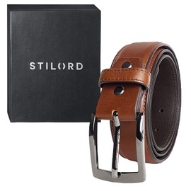 STILORD 'Dean' Suit Belt Men's Leather Classic Leather Belt Business Belt Made of Full Leather Men's Belt Can be Shortened in Vintage Gift Box Genuine Leather 34 mm, Cognac - Brown