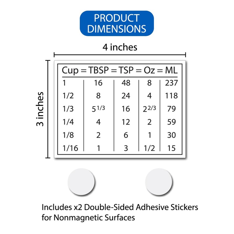 Kitchen Conversion Chart Magnet for Cooking & Baking, 4x3 Cup