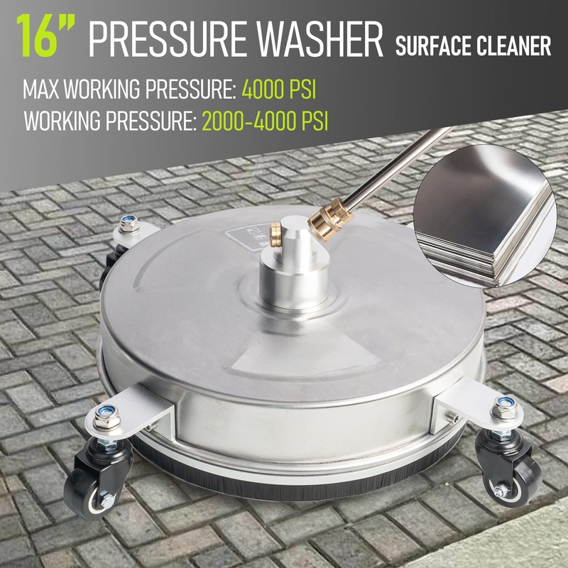 Hourleey 16" Pressure Washer Surface Cleaner, Stainless Steel Surface Cleaner