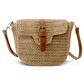 Bototack Straw Bag for Women, Small Summer Beach Crossbody Bag with Zipper, Boho Handmade Weave Shoulder Handbag Purse for Holiday Travel