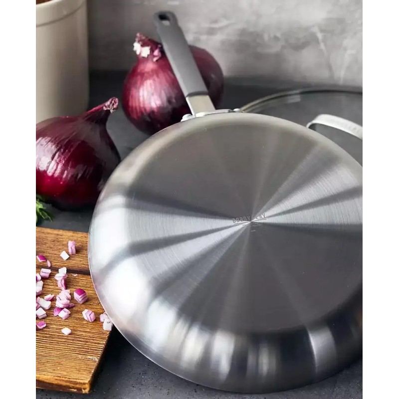 X Bobby Flay Nonstick Stainless Steel 12" Frypan with Lid