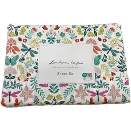 London Kaye Vibrant Garden Sheet Set, Dragonfly Butterfly Ladybug Floral & Fern Pattern, Queen