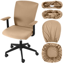 Tallew 4 Pcs Office Chair Covers Set Computer Universal Protective Stretchable Chair Seat Covers Desk Armrest Cover Pads Office Cushion Backrest for Rotating(Regular,Camel)
