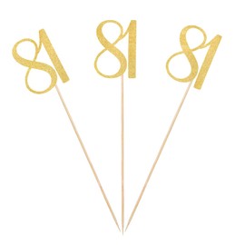 Gold Glitter 81st Birthday Centerpiece Sticks, 12-Pack Number 81 Table Topper Anniversary Party Decorations